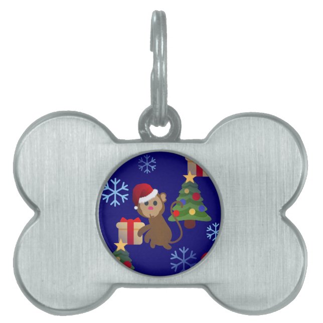 Santa christmas monkey emoji namnbricka husdjur (Framsidan)