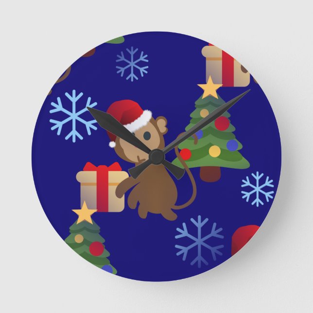 Santa christmas monkey emoji rund klocka (Framsida)