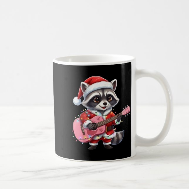 Santa Christmas Raccoon Playing Nk Guitar  Kaffemugg (Höger)