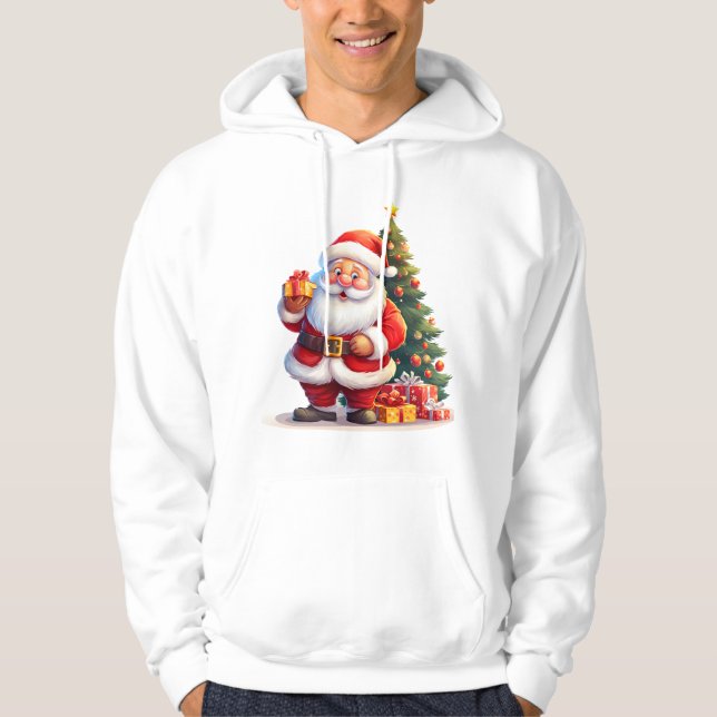 Santa,Christmas Tree And Gift Hoodie (Framsida)