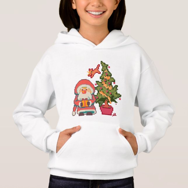 Santa, Christmas tree, cat Pixelart, Pixel Art  T Shirt (Framsida)