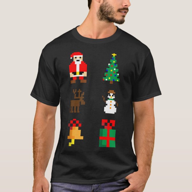 Santa Christmas Tree Deer Snowman Bell Gift Xmas X T Shirt (Framsida)