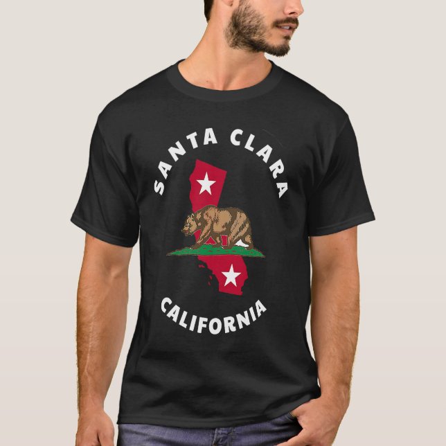 Santa Clara California CA Flag and Bear Badge Souv T Shirt (Framsida)