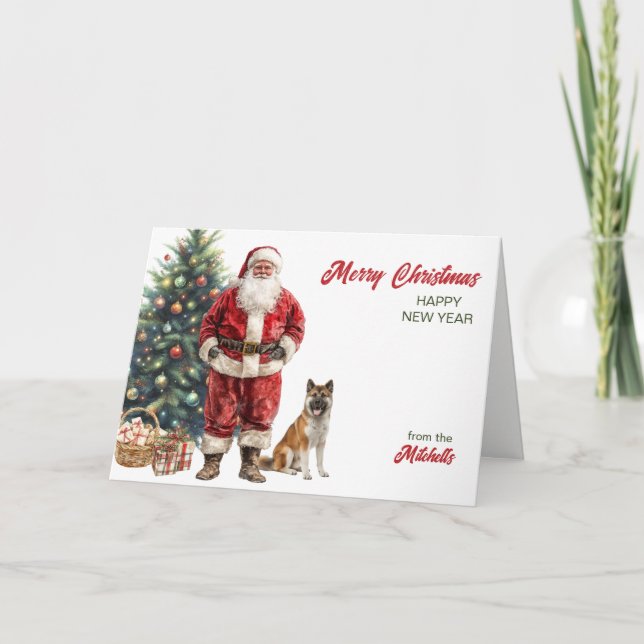 Santa Claus and Akita Dog Christmas Helgkort (Framsida)