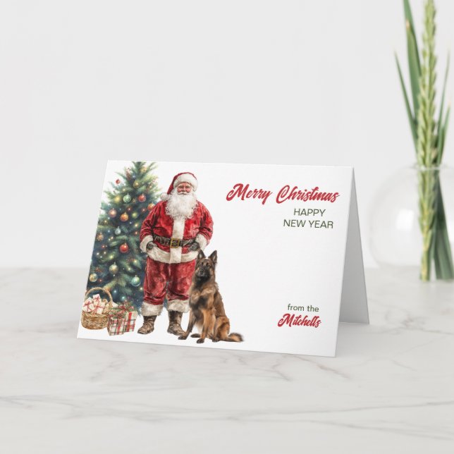 Santa Claus and Belgian Tervuren Dog Christmas Helgkort (Framsida)