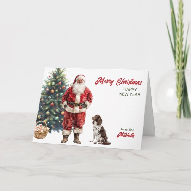Santa Claus and English Springer Spaniel Christmas Helgkort (Framsida)