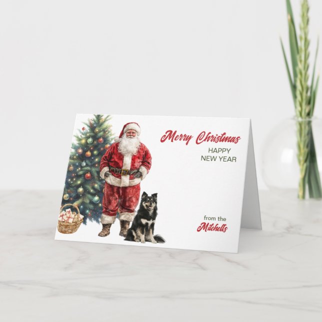 Santa Claus and Finnish Laphund Dog Christmas Helgkort (Framsida)