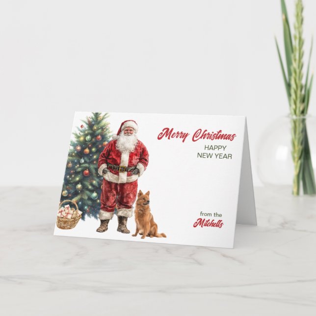 Santa Claus and Finnish Spitz Dog Christmas Helgkort (Framsida)