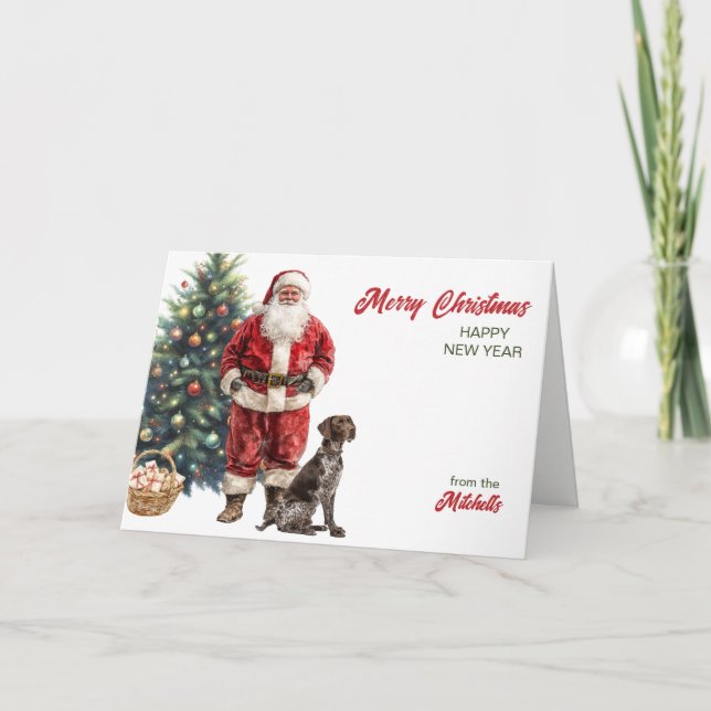 Santa Claus and German Shorthaired Pointer Helgkort (Framsida)