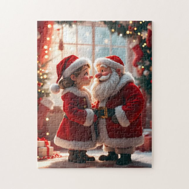 Santa Claus and Mrs. Claus celebrate X-Mas, fun  Pussel (Vertikal)