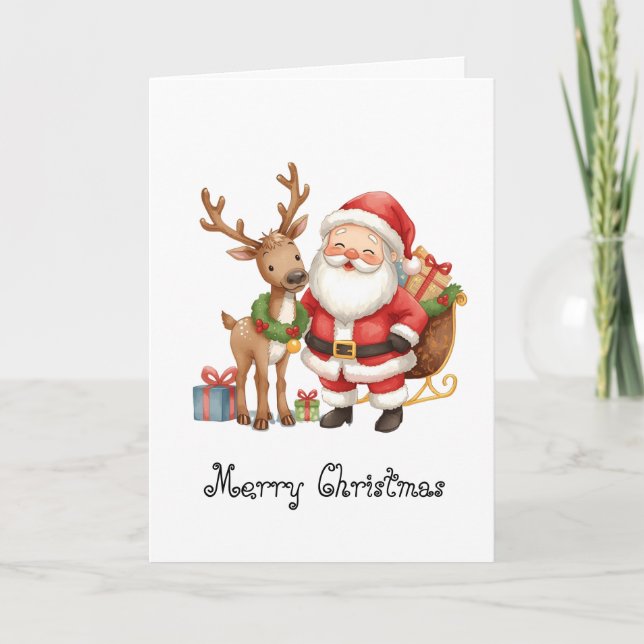 Santa Claus and reindeer whimsical Greeting Card Kort (Framsida)