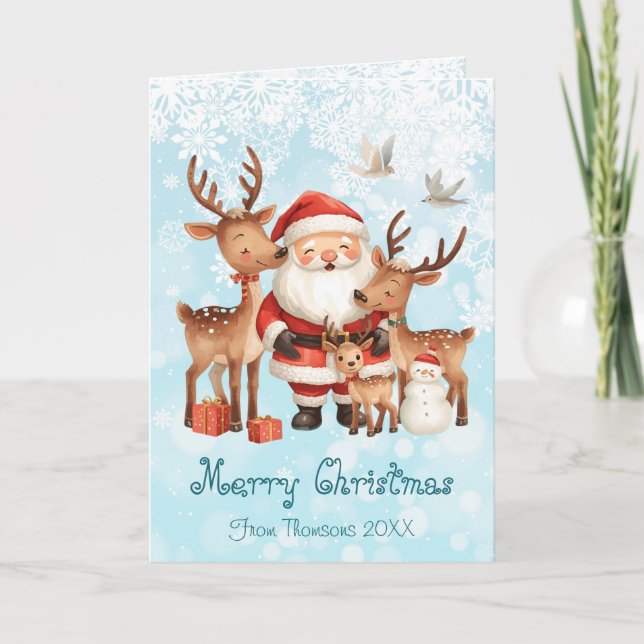 Santa Claus and reindeers whimsical Christmas Card Kort (Framsida)