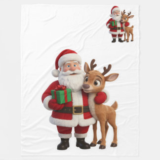 Santa Claus and Rudolph Cartoon Fleecefilt