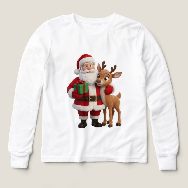 Santa Claus and Rudolph Cartoon T Shirt (Design framsida)