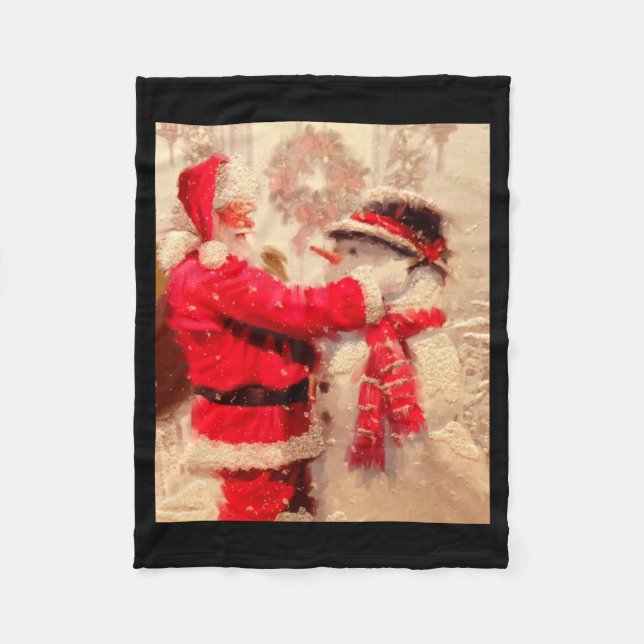 Santa Claus And Snowman In Snowfall  Fleecefilt (Framsidan)