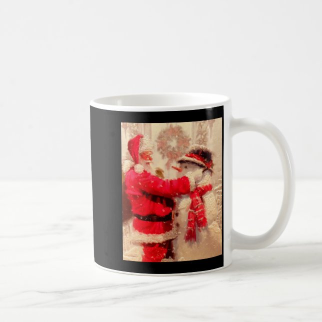 Santa Claus And Snowman In Snowfall  Kaffemugg (Höger)