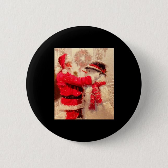 Santa Claus And Snowman In Snowfall  Knapp (Framsida)