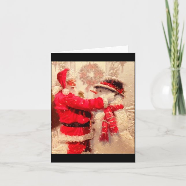 Santa Claus And Snowman In Snowfall  Kort (Framsida)