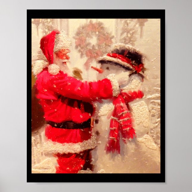 Santa Claus And Snowman In Snowfall  Poster (Framsidan)