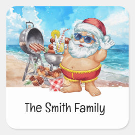 Santa Claus at Beach Christmas in July  Fyrkantigt Klistermärke