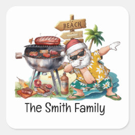 Santa Claus at Beach Christmas in July  Fyrkantigt Klistermärke