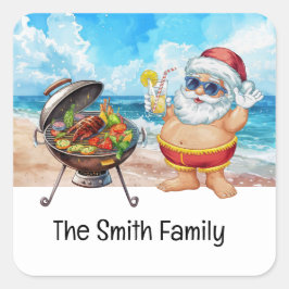 Santa Claus at Beach Christmas in July  Fyrkantigt Klistermärke