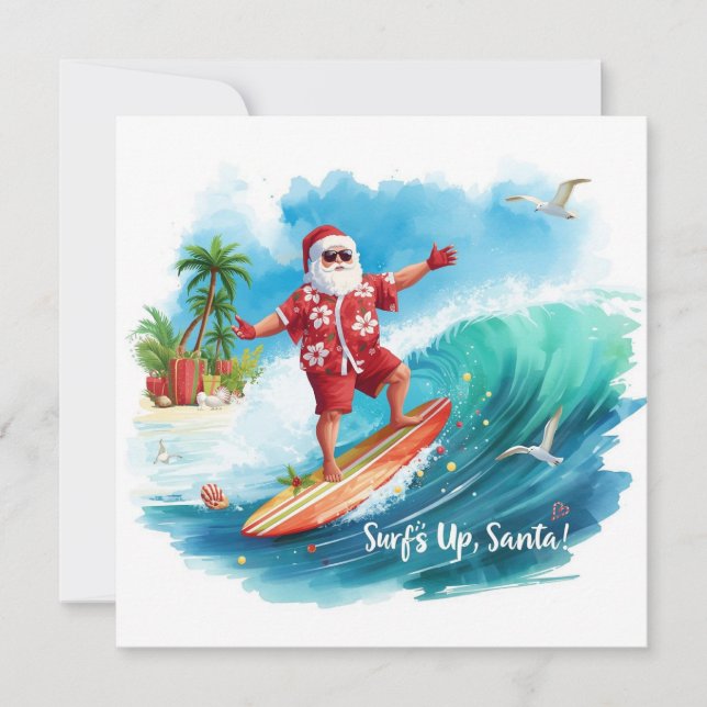 SANTA CLAUS  at Hawaii Beach for Christmas Julkort (Framsida)