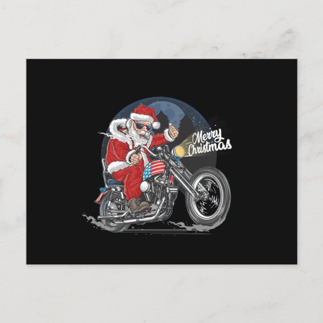 Santa Claus Biker US Flag Motorcycle Christmas Gif Vykort (Framsida)