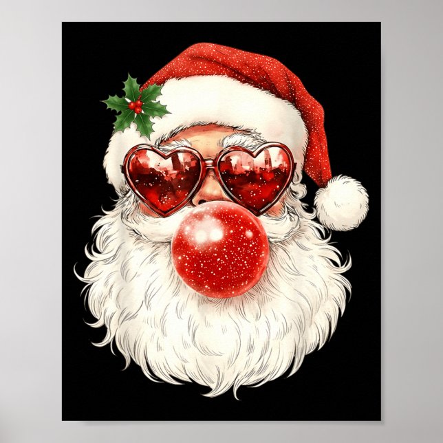 Santa Claus Christmas Blowing Bubble Gum And Sungl Poster (Framsidan)