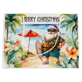 Santa Claus Christmas in July at the beach surfer