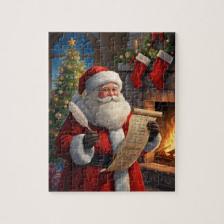 Santa Claus Christmas List Fireplace Scene Pussel
