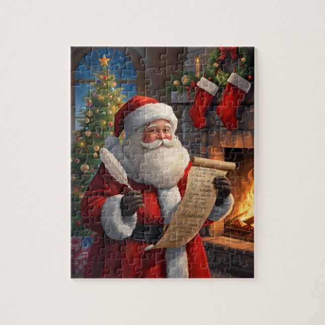 Santa Claus Christmas List Fireplace Scene Pussel (Vertikal)