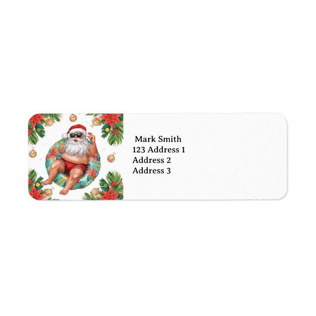 Santa Claus Christmas Pool Party  Returadress Etikett (Framsidan)