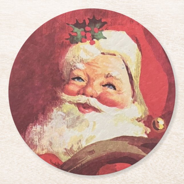 Santa Claus Christmas Set of 6  Underlägg Papper Rund (Framsidan)
