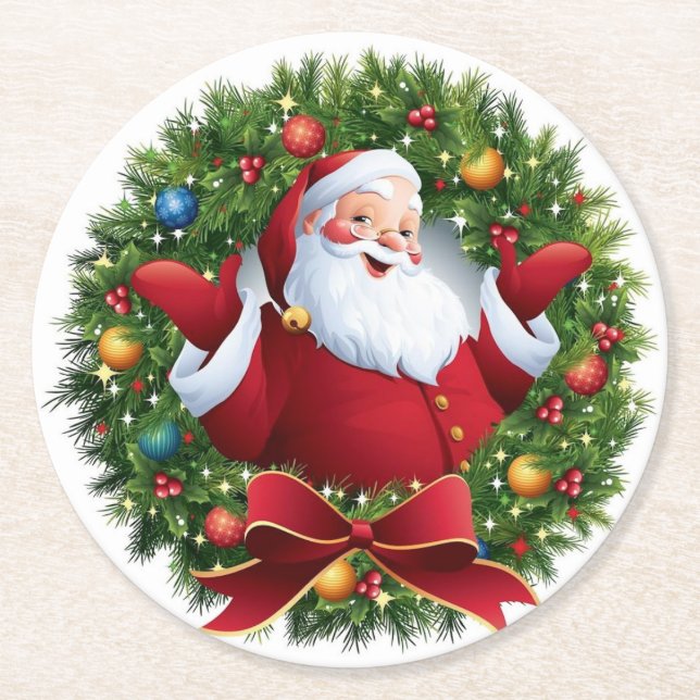 Santa Claus Christmas Set of 6  Underlägg Papper Rund (Framsidan)