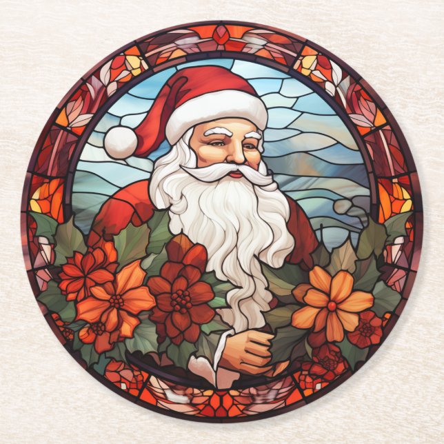 Santa Claus Christmas Set of 6  Underlägg Papper Rund (Framsidan)