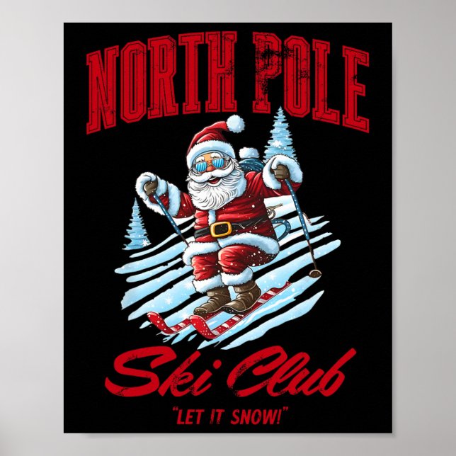 Santa Claus Christmas Snow Skiing At The North Pol Poster (Framsidan)