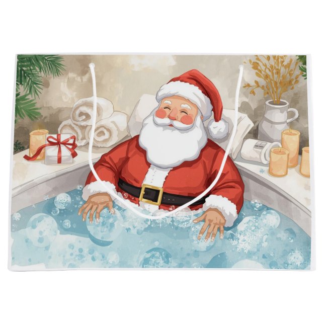 Santa Claus Christmas Spa Bath Tub Large Gift Bag (Framsidan)