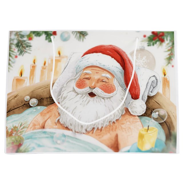 Santa Claus Christmas Spa Bath Tub Large Gift Bag (Framsidan)