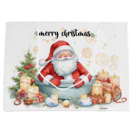 Santa Claus Christmas Spa Bath Tub Large Gift Bag