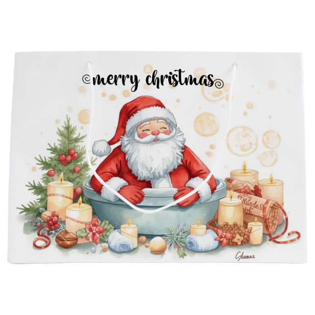 Santa Claus Christmas Spa Bath Tub Large Gift Bag (Framsidan)