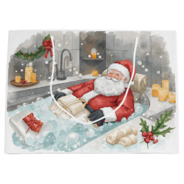Santa Claus Christmas Spa Bath Tub Large Gift Bag
