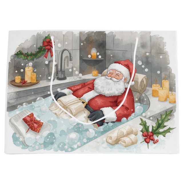 Santa Claus Christmas Spa Bath Tub Large Gift Bag (Framsidan)