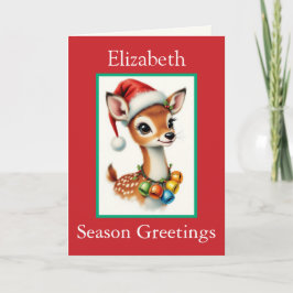 Santa Claus Custom Name Cute Reindeer Grandchild C Kort