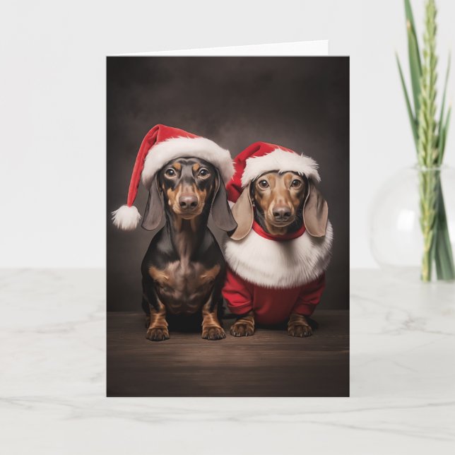 Santa Claus Dachshund Tvillingar Kort (Framsida)