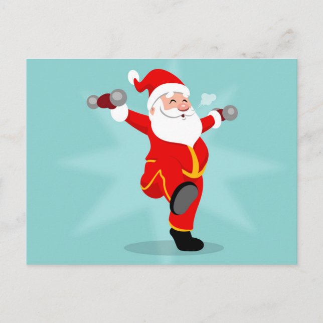 Santa Claus doing fitness exercises Vykort (Framsida)