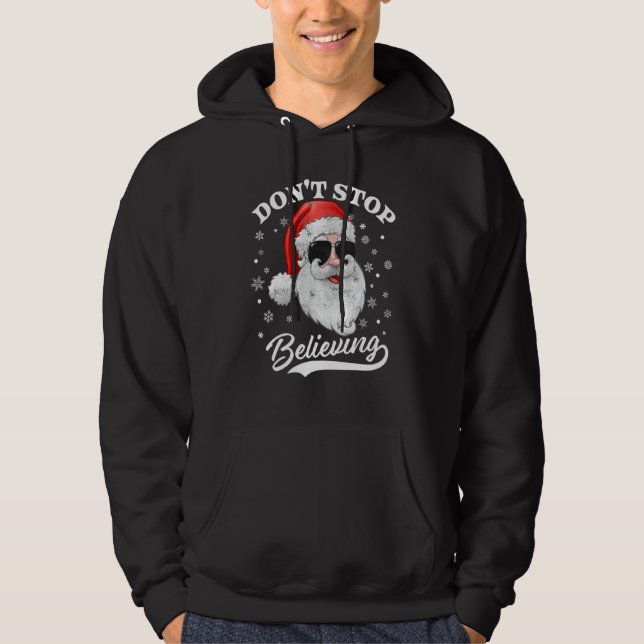 Santa Claus Don't Stop Believing  Christmas Pajama Hoodie (Framsida)