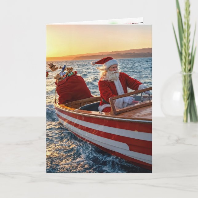 Santa Claus Driving a Speedboat Kort (Framsida)