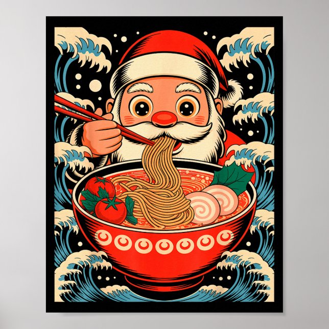 Santa Claus Eating Ramen Noodles Japanese Christma Poster (Framsidan)