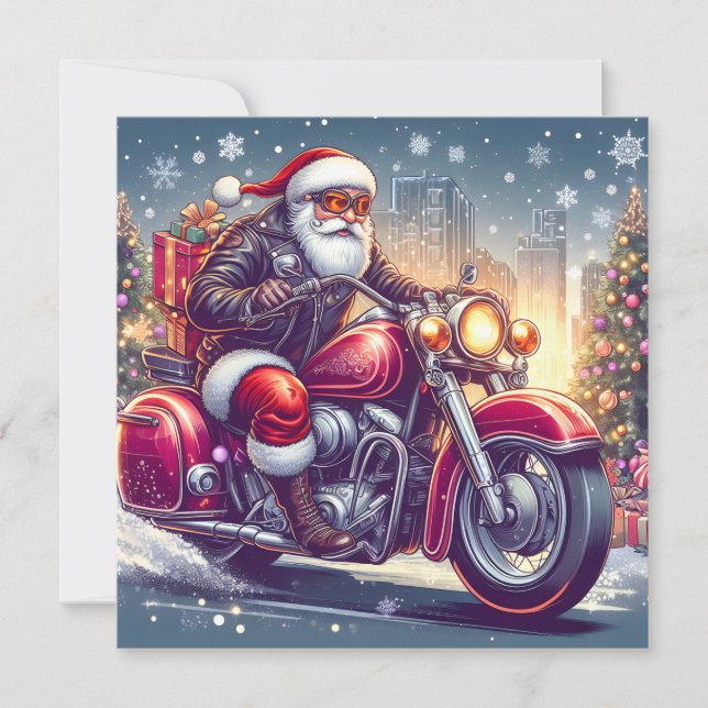 Santa Claus en mode motard Julkort (Framsida)